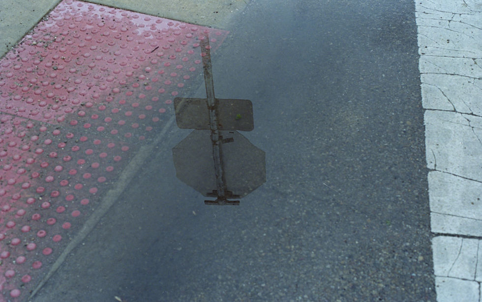 Portra 400 Pushed to 200 - Stop sign reflection water rain