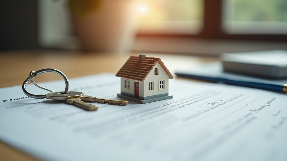 Close-up view of a house key on a contract document