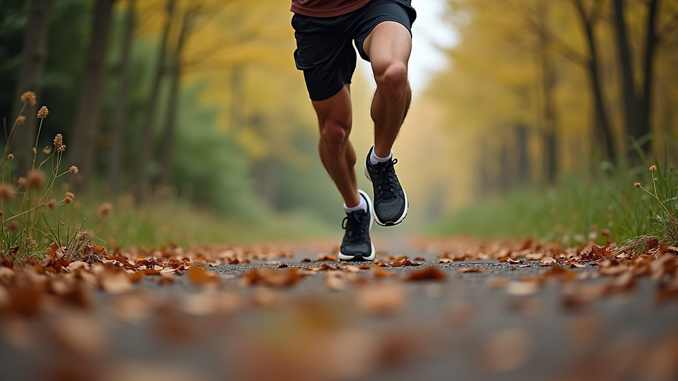 Eye-level view of a runner performing lunges on a trail