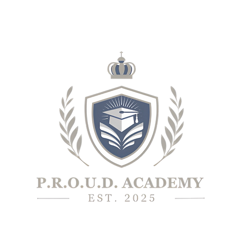 P.R.O.U.D. Academy crest with motto ‘School Pride — Est. 2025’.
