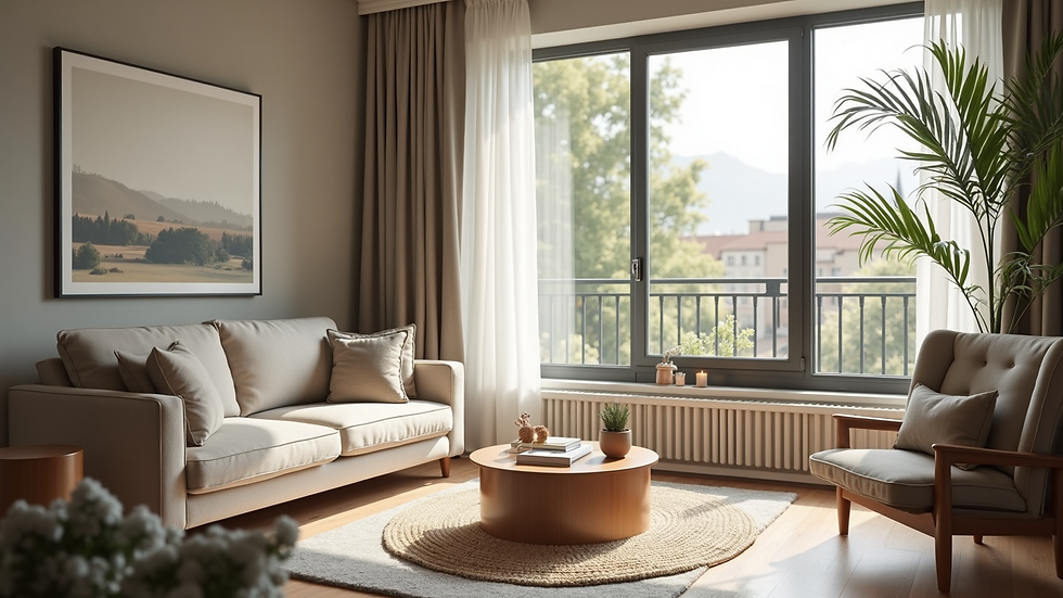 Eye-level view of a beautifully staged living room