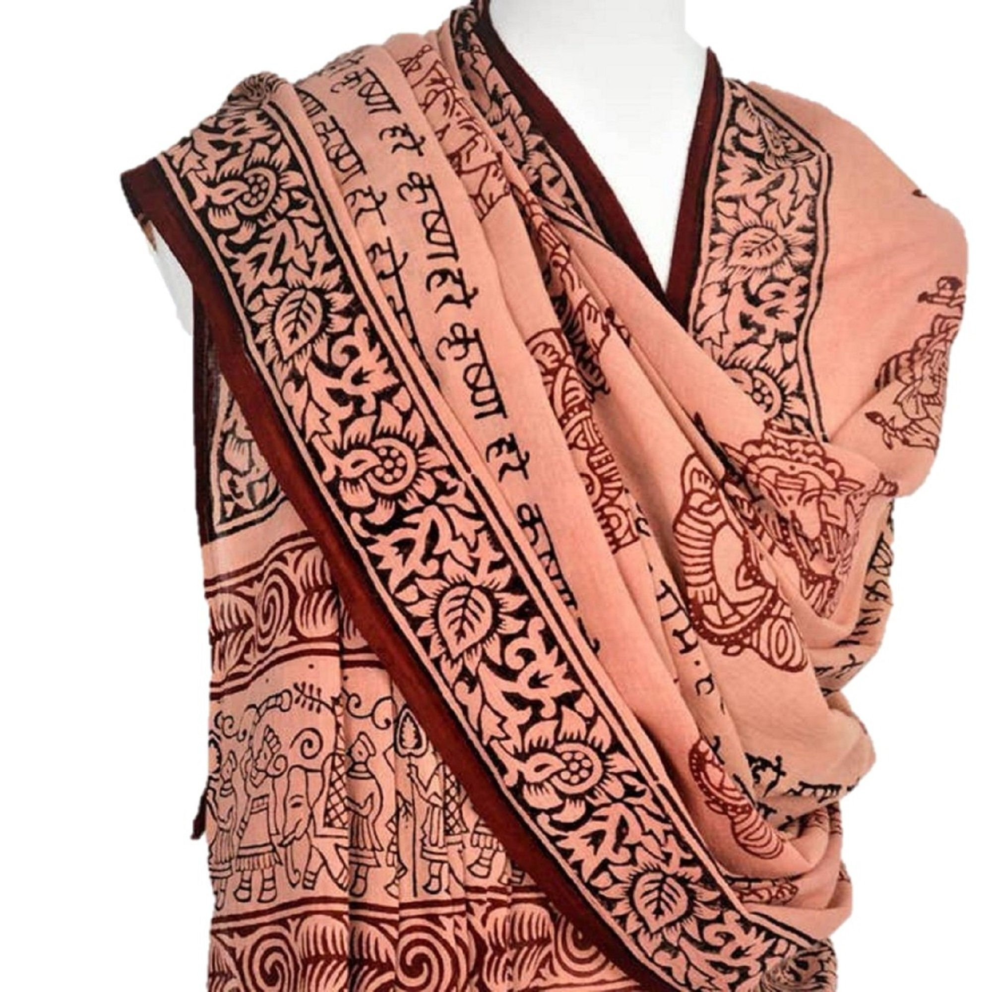 Ganesha Meditation Shawl - Naturally Dyed in Red Sandalwood With Mantra Print
