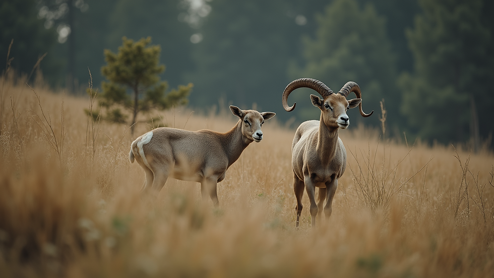 High angle view of a ram in a serene natural environment
