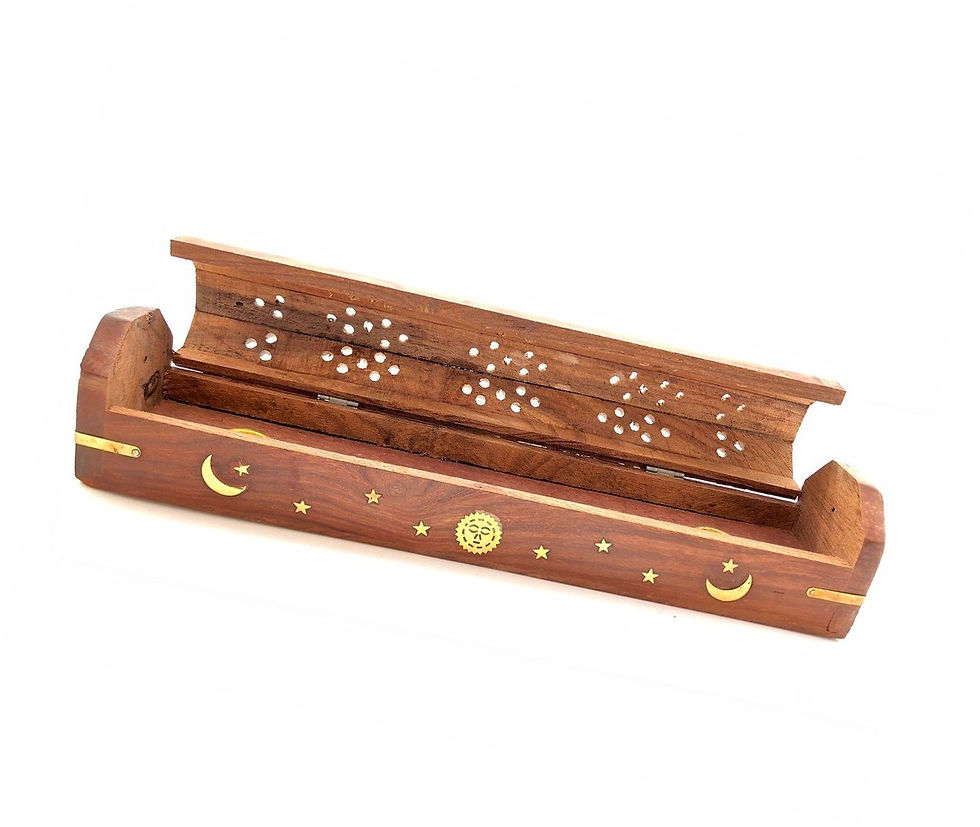 Thumbnail: Celestial Wood Incense and Cone Burner, Ash Catcher With Storage - 18"