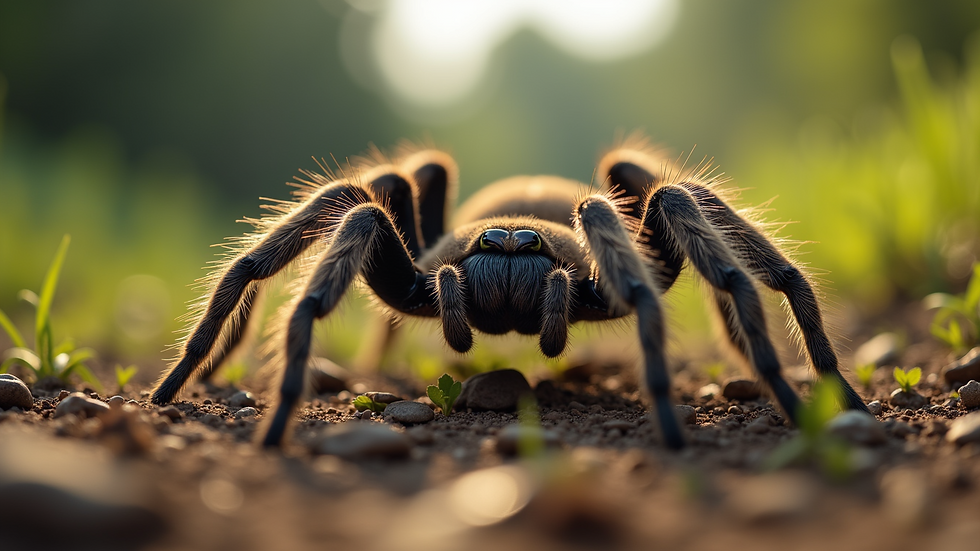 Eye-level view of a tarantula in its natural habitat