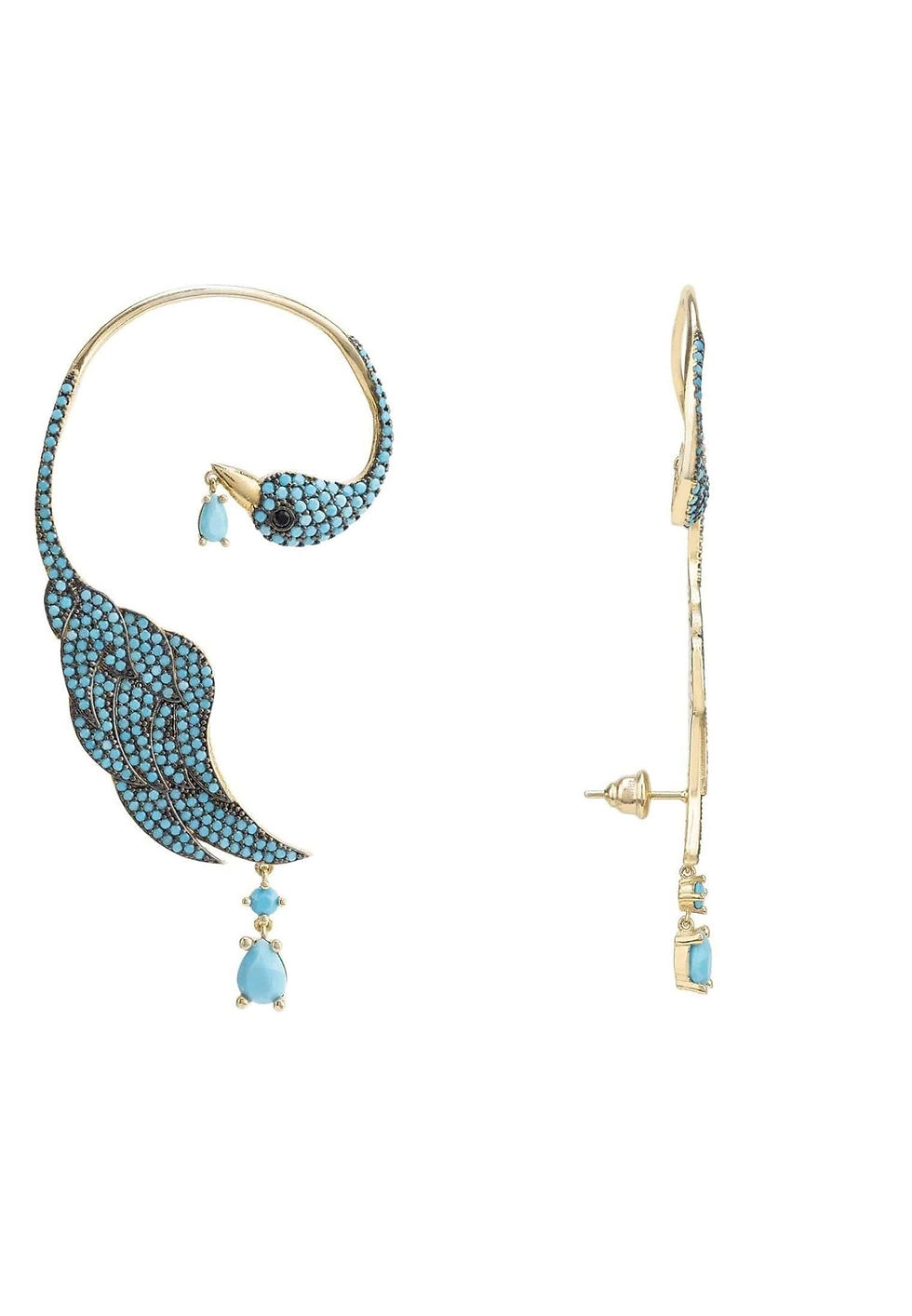 Thumbnail: Bird Paradise Ear Climber Turquoise Gold Right