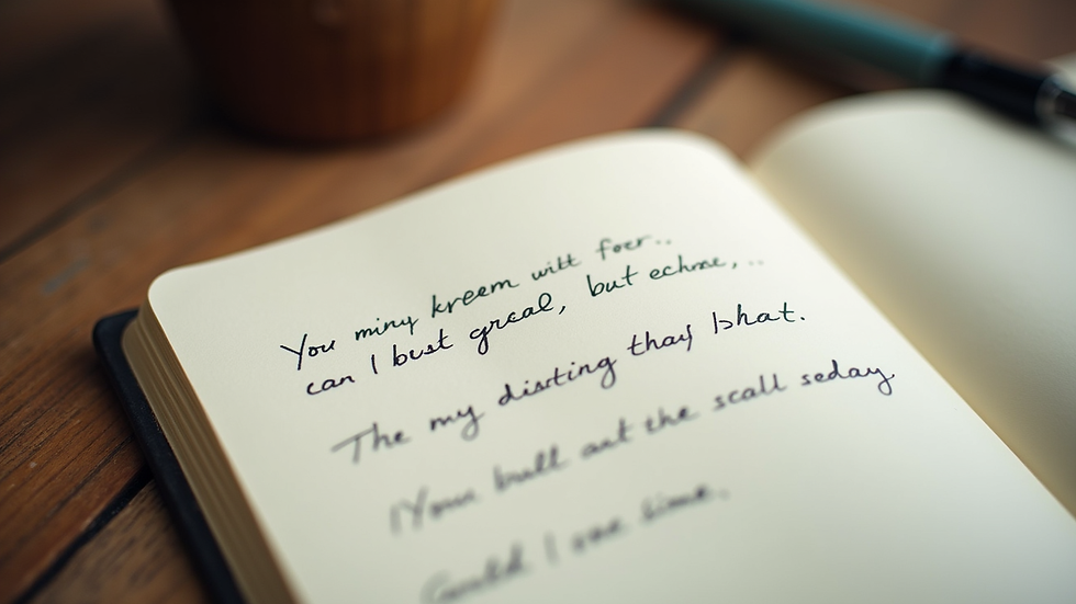 Close-up view of a notebook with handwritten haiku poetry
