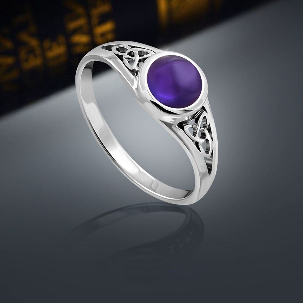 Thumbnail: Amethyst Stone Trinity Knot Silver Ring