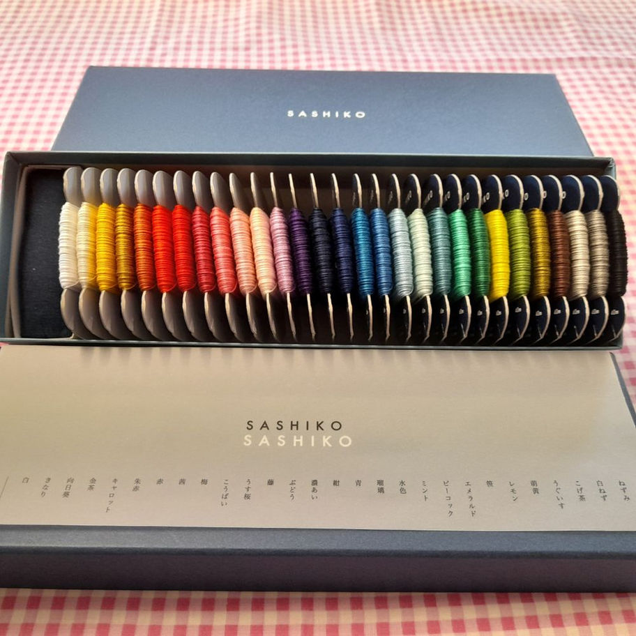 Close-up of sashiko threads in set