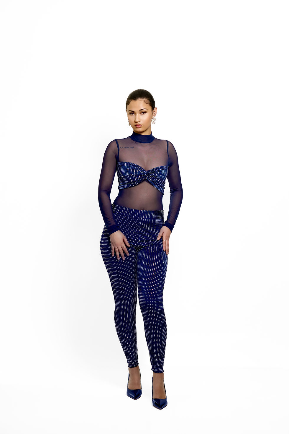 Thumbnail: Embellished Mesh High Neck Bodysuit