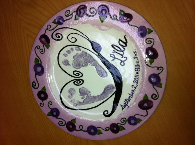Lila Heart Footprint Plate Personalized