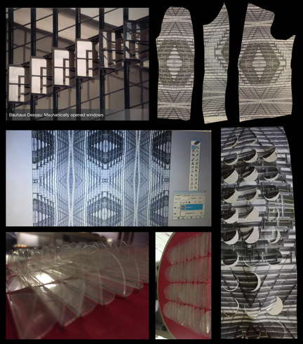 Laser Cutting on Digitally printed Scuba fabric to mimic the windows of the Bauhaus Dessau.