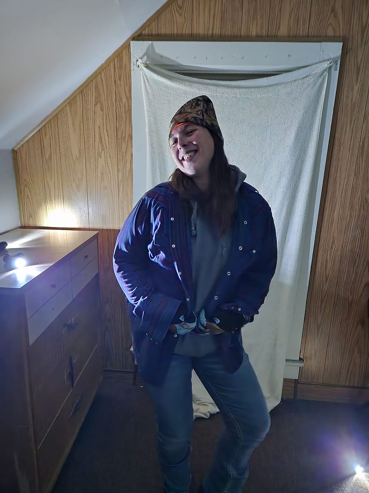 Wearing Hank's clothes
