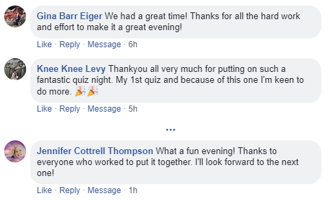 WINGS Colour Quiz Night Feedback on Facebook