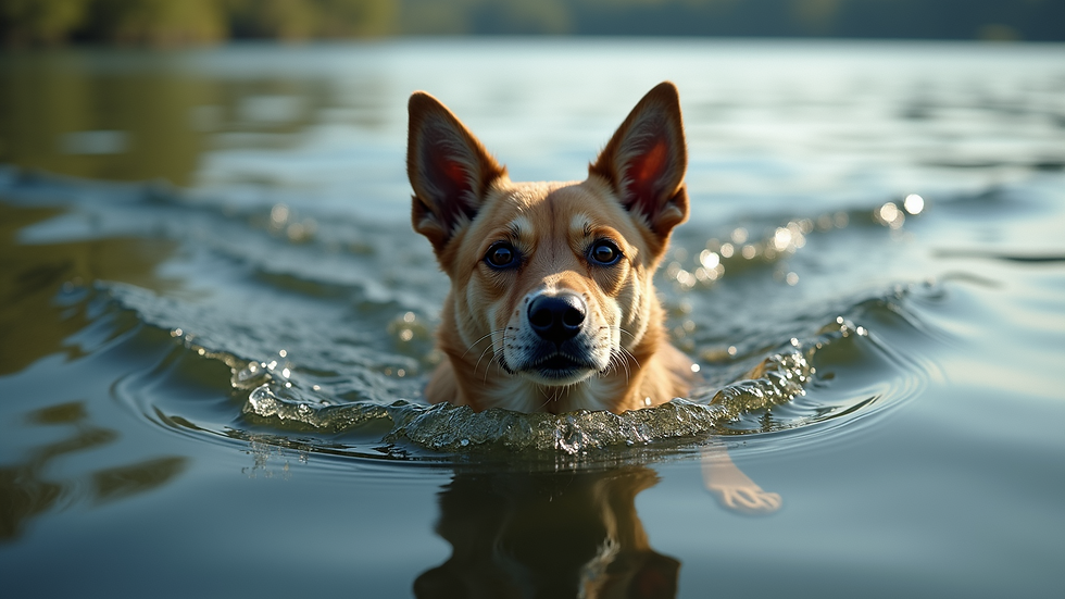 High angle view of a dog swimming in a lake