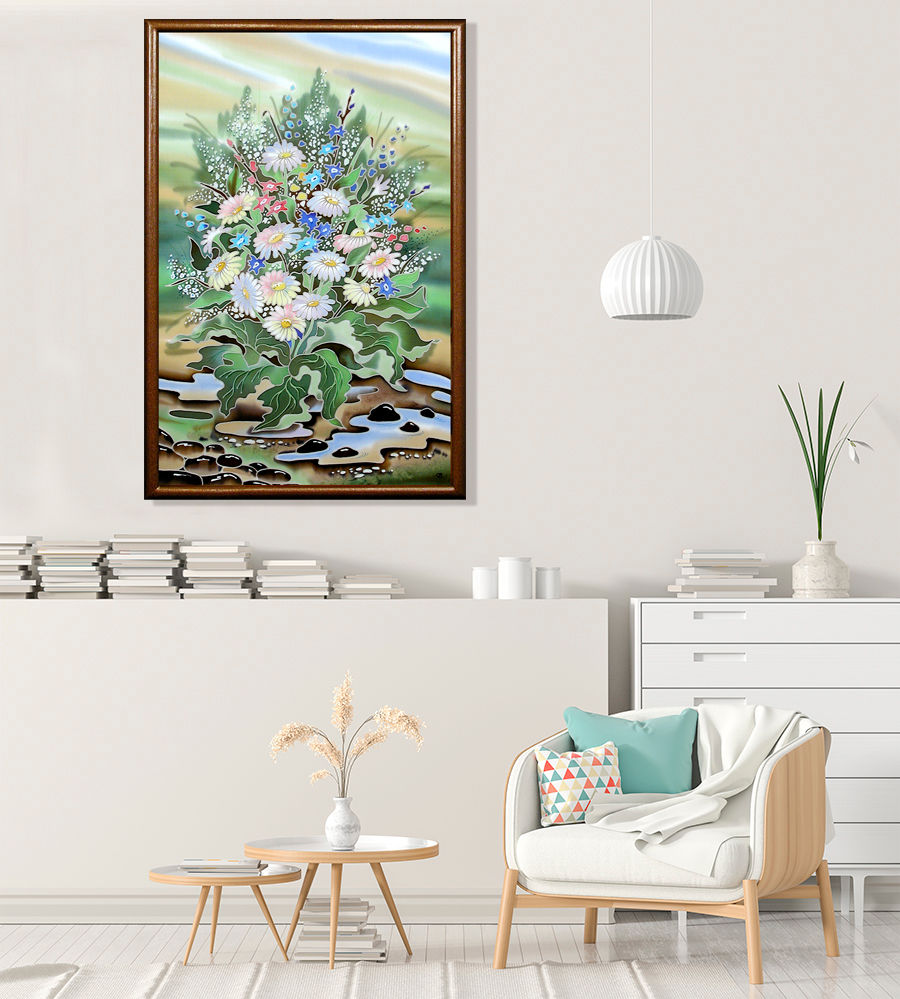 Thumbnail: Daisies. Silk Painting. Size 24"h x 16"w