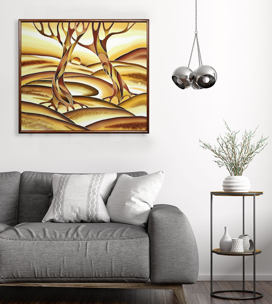 Thumbnail: Dialouge. Silk Painting. Size 20"h x 22"w