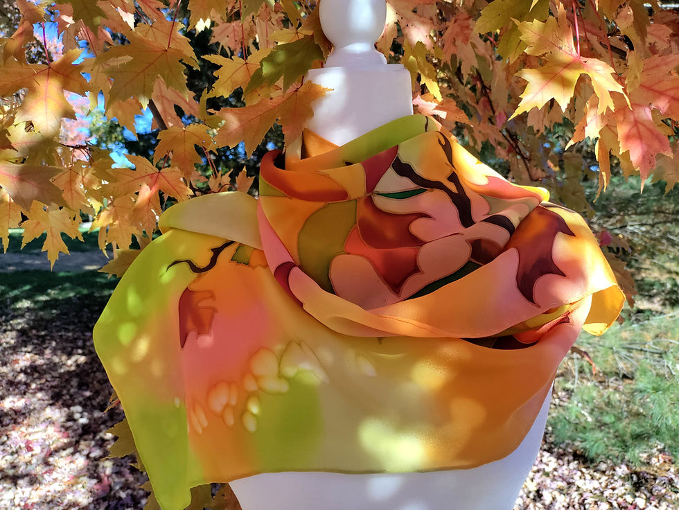 Thumbnail: Hand-Painted Silk Scarf with Autumn Leaves — Cold Batik Art by Svetlana Titova