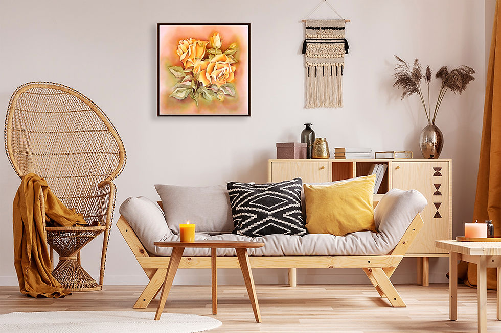 Thumbnail: Roses. Silk Painting. Size 18"h x 18"w