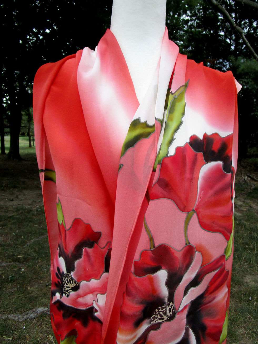 Thumbnail: Hand-Painted Silk Scarf with Poppies by Artist Svetlana Titova