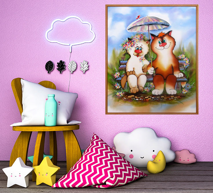 Thumbnail: Cats. Silk Painting. Size 20"h x 12"w