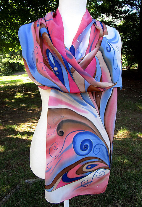 Hand Painted Silk Scarf with Modern Abstract Design  display picture 3