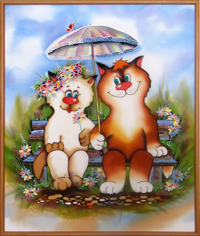 Cats. Silk Painting. Size 20"h x 12"w