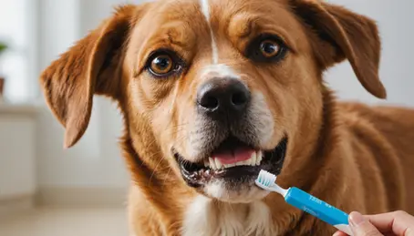 Dog getting it's teeth cleaned