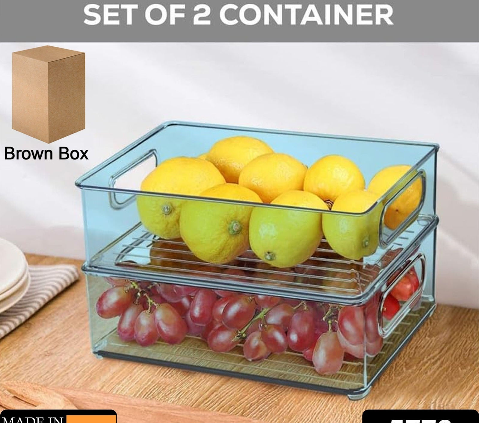 Plastic Refrigerator Organizer Bins, Set Of 2 Stackable Fridge Organizers
