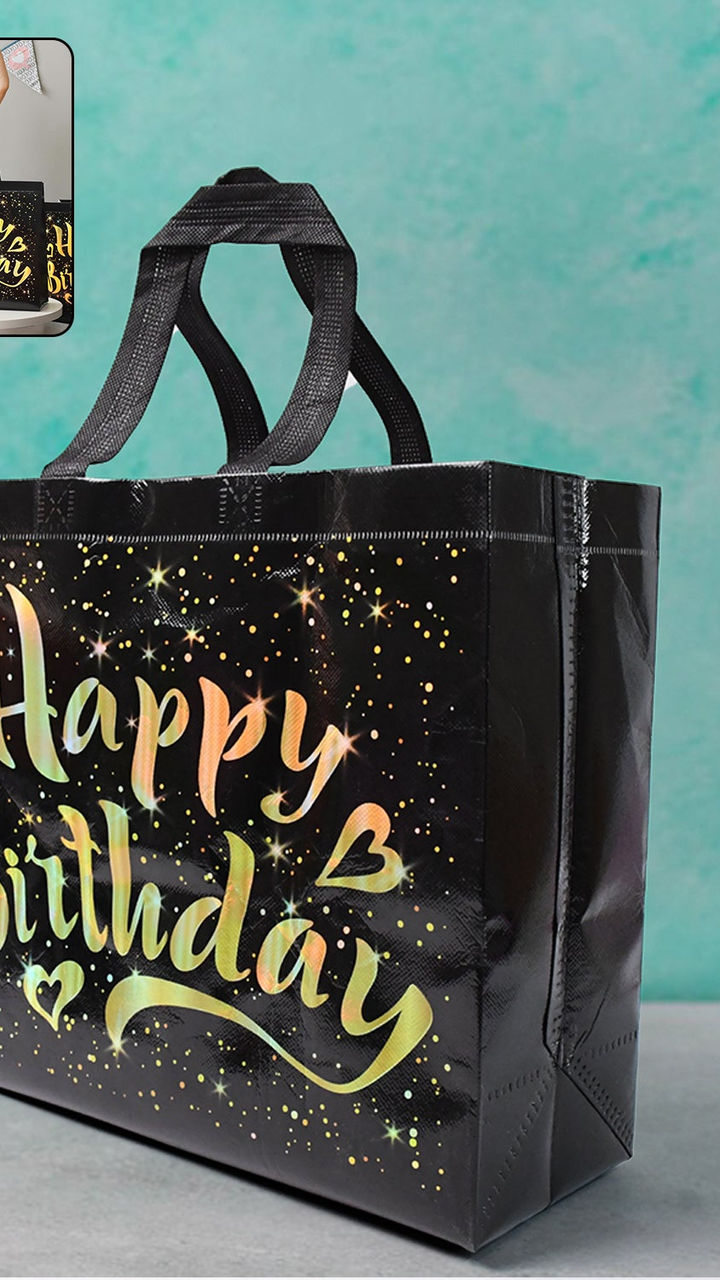 Birthday Gift Bag with Gold Shiny Stars