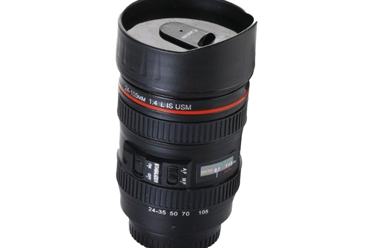 Camera Lens Shaped Coffee Mug Flask With Lid