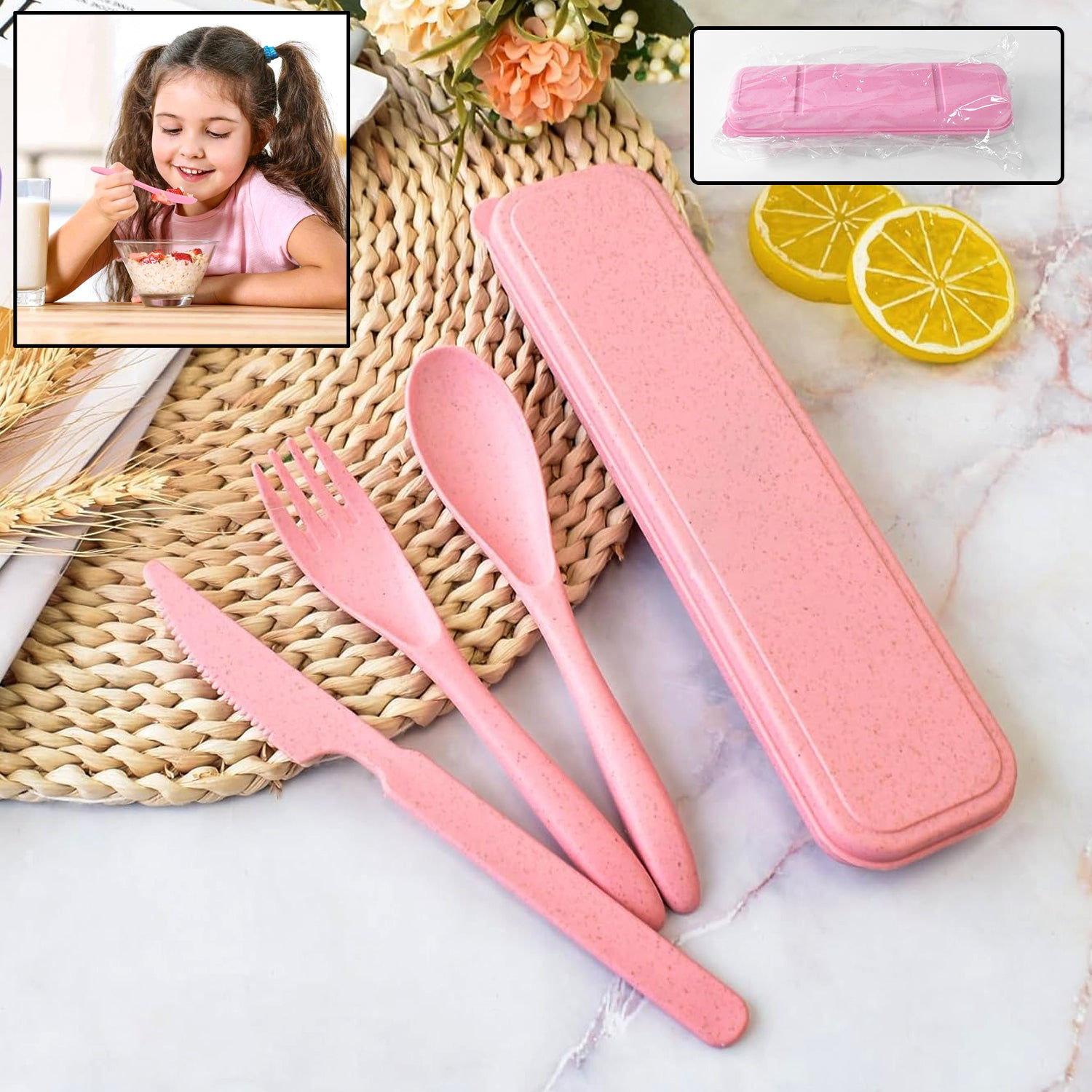 4-in-1 Travel Utensils Plastic Spoons & Forks Set with Case