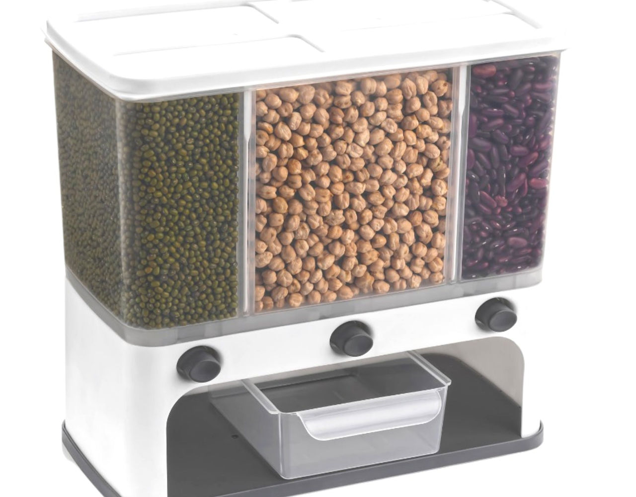 3-in-1 Easy Flow Cereal Dispenser Push Button Wall Mount Container