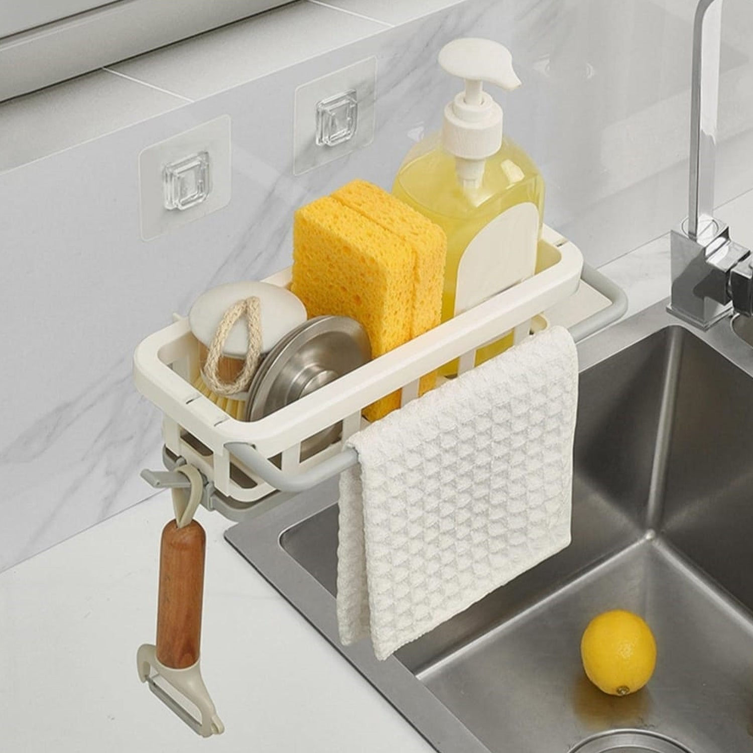 Multipurpose Platic Hanging Drain Rack Retractable Sponge Storage