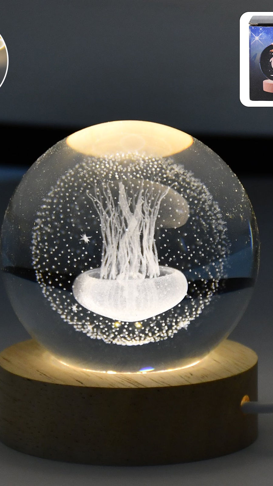Mushroom 3D Crystal Ball Lamp with Base