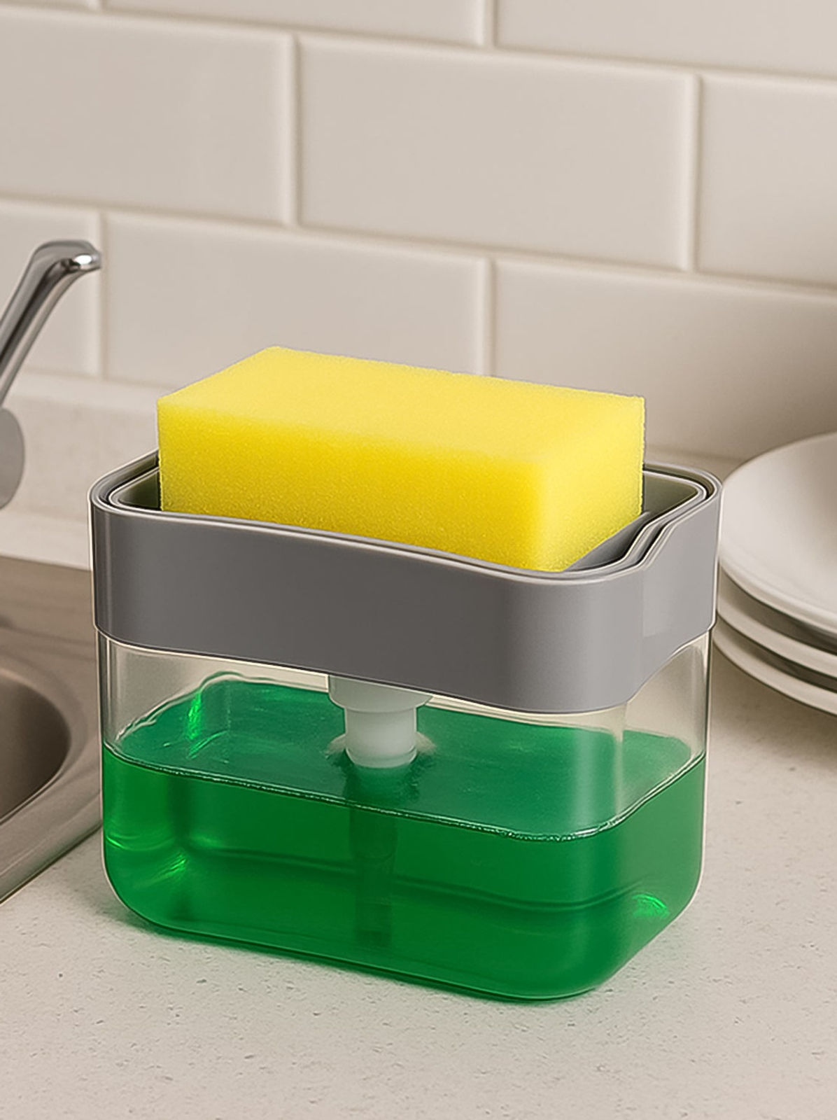 Liquid Soap Dispenser on Countertop with Sponge Holder For Pet