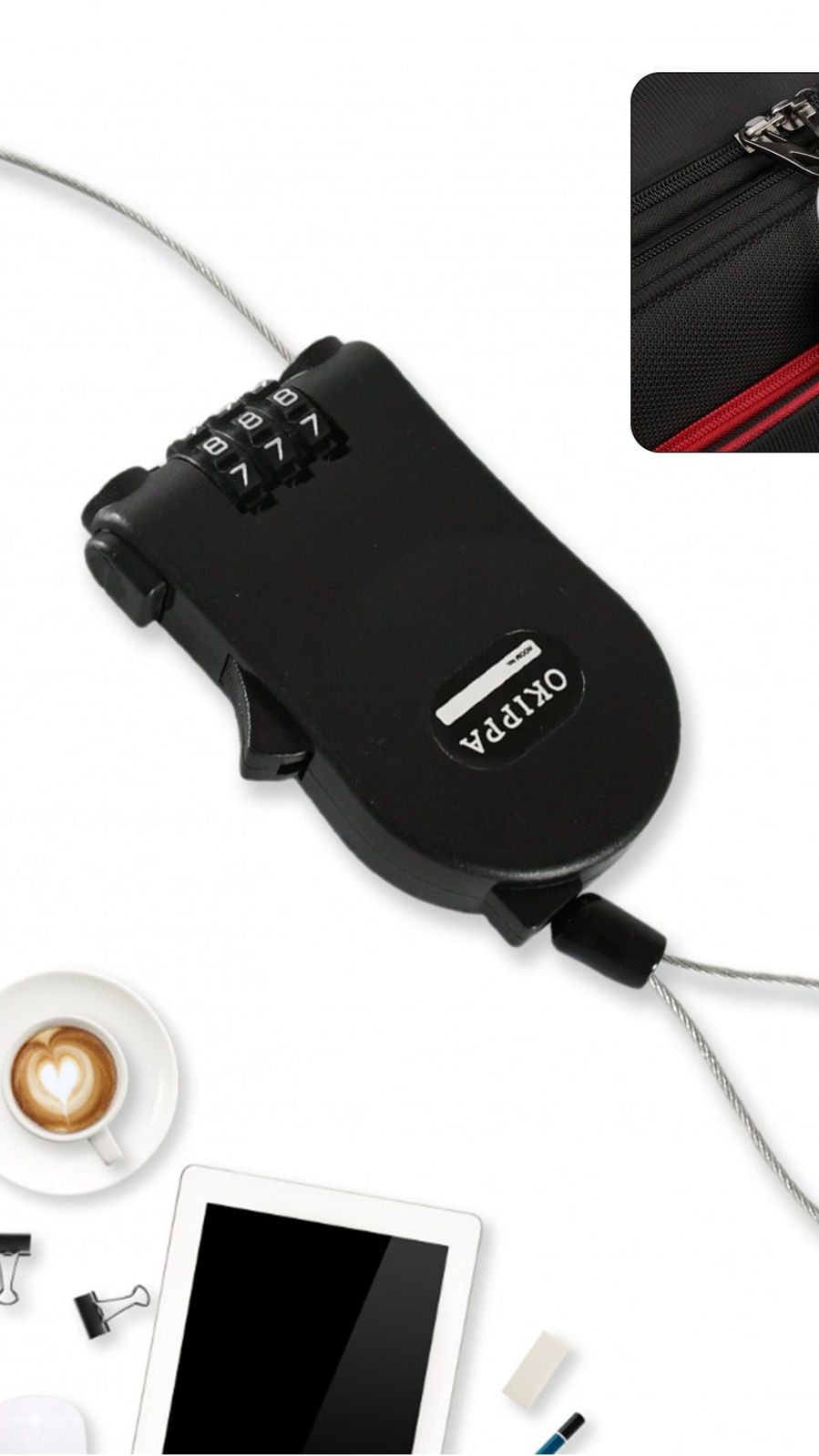 Multifunctional cable lock with number code for travel, sports Etc