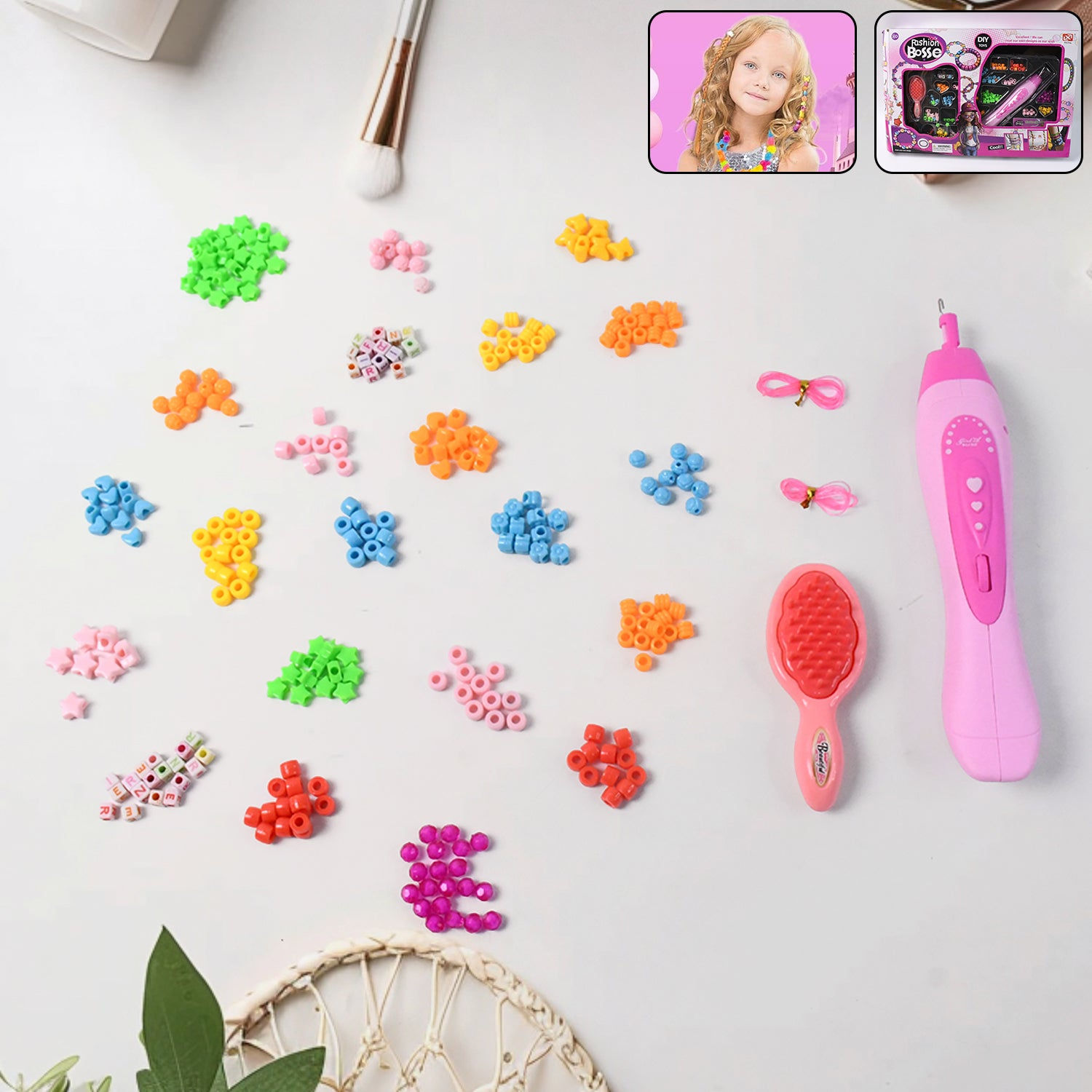 Hair Styling Clasp Clips Twisting Stringing Beads Kit for Girls, Portable