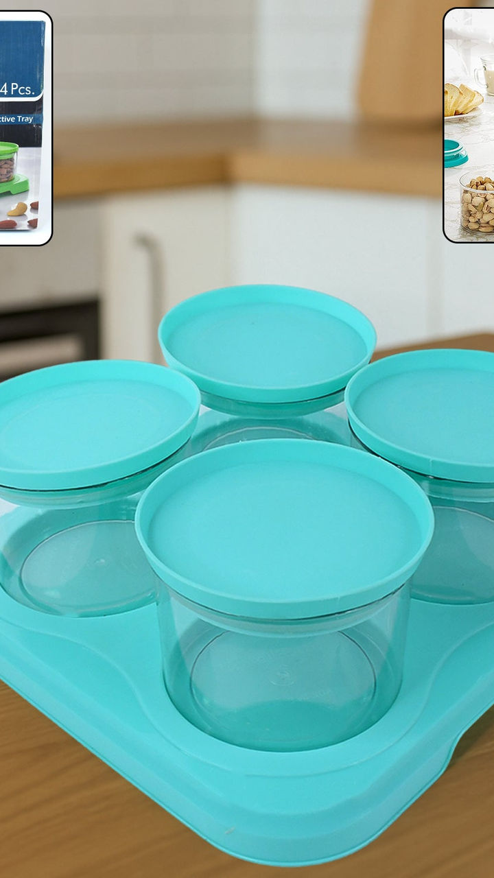 Airtight Container Jar 4 Pc Set With Stylish Tray for Kitchen