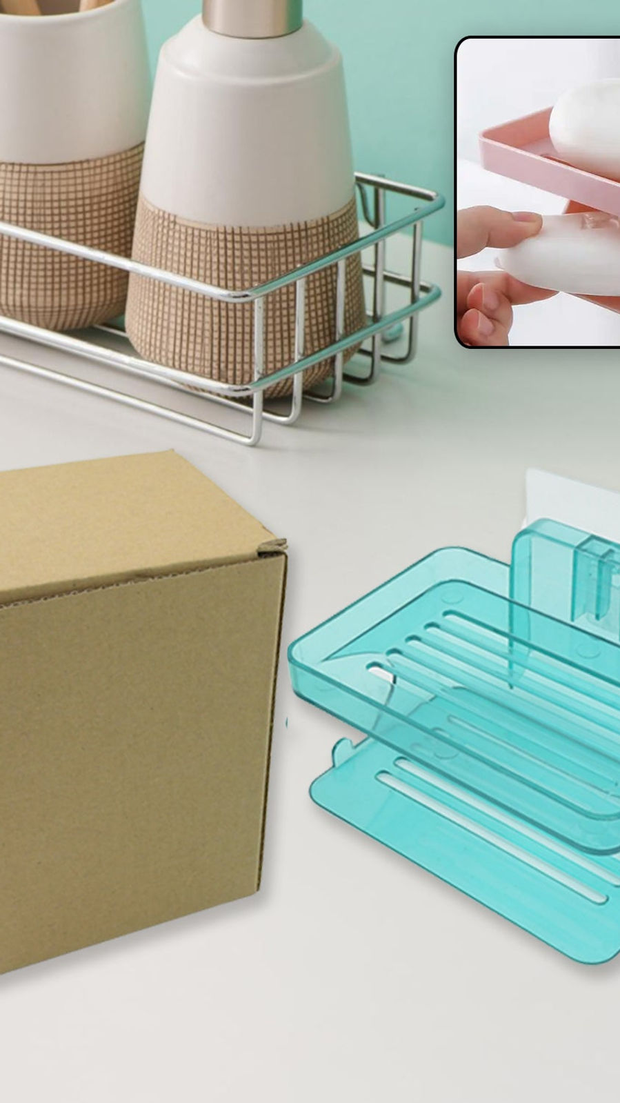 Wall Mounted 2 Layer Soap Holder with Hook Self Adhesive Double Layer Plastic