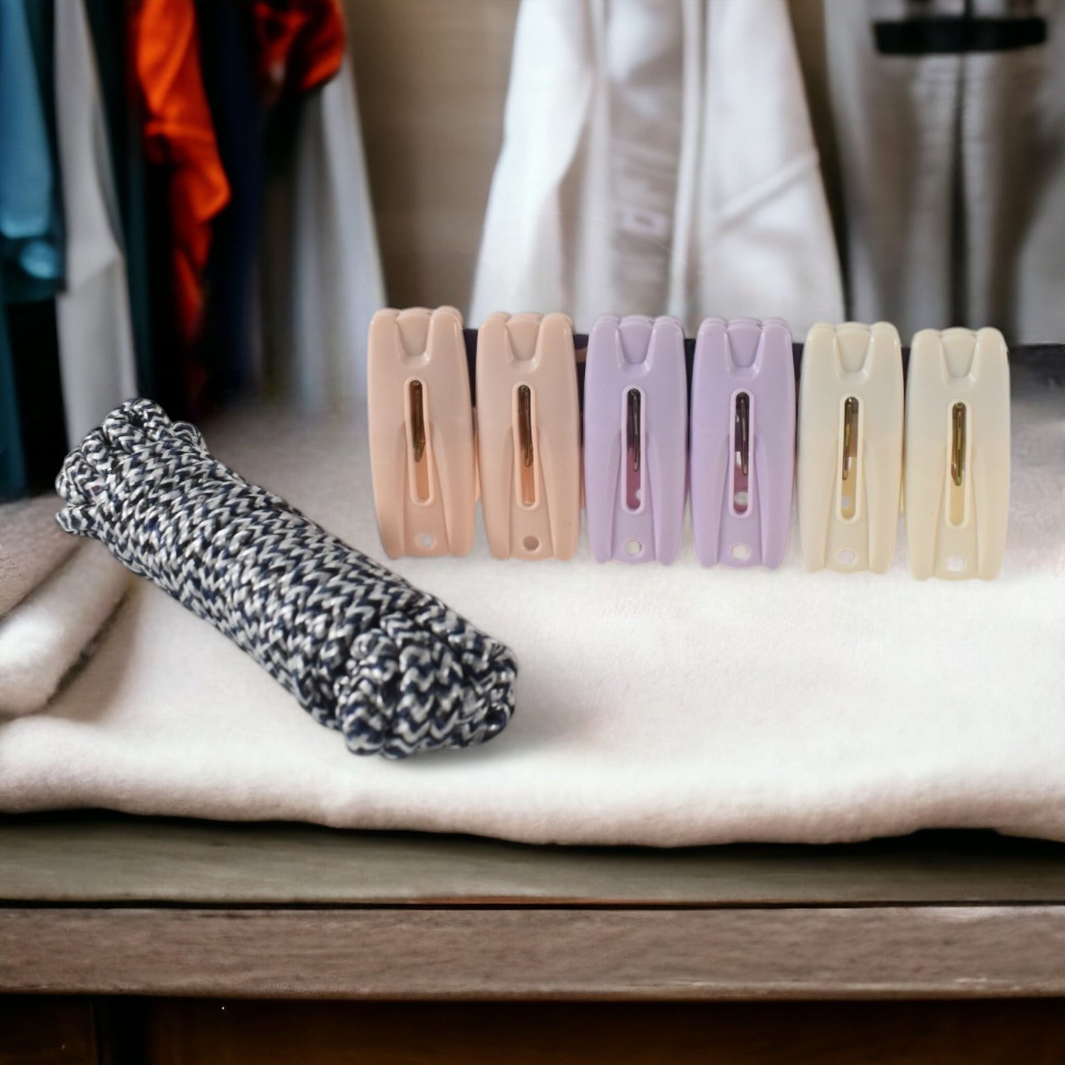 Cloth Drying Rope with Clips (7 Pcs Set)