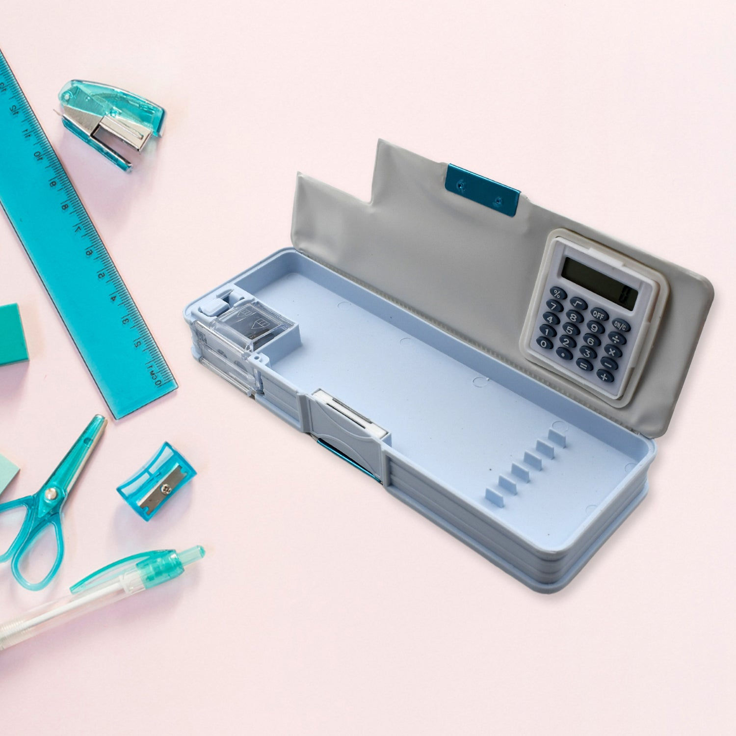 Double Sided Magnetic Geometry Box, Pencil Box with Calculator