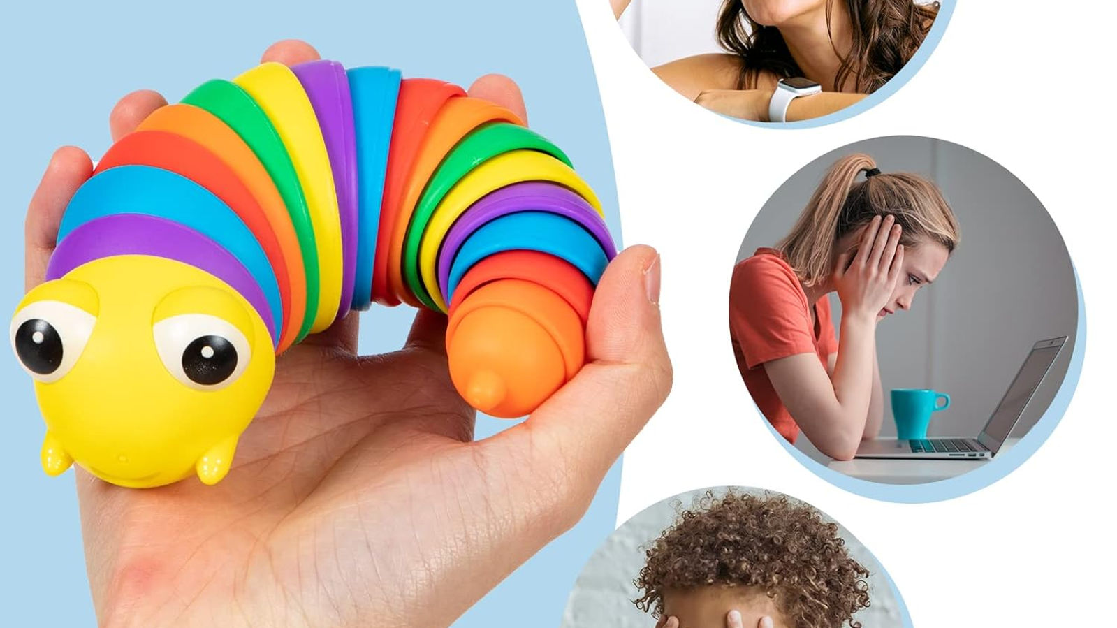 3D Rainbow Color Plastic Slug Fidget Toys, Stress Relieving Toy