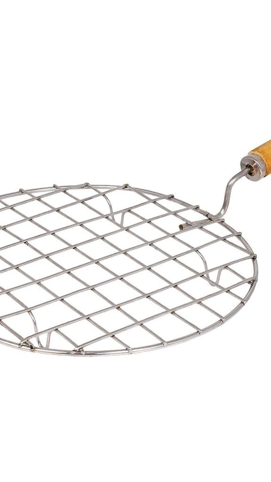 Round Stainless Steel Roaster Papad Jali with Wooden Handle