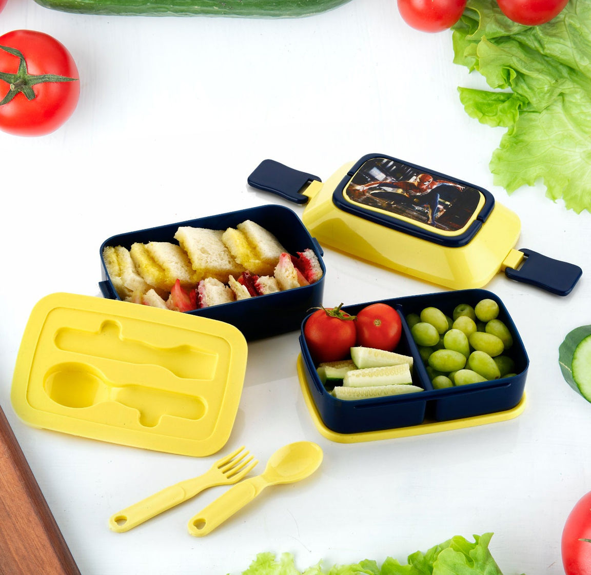 5621 Double Layer Lunch Box Stylish Lid Lunch Box With Fork & Spoon