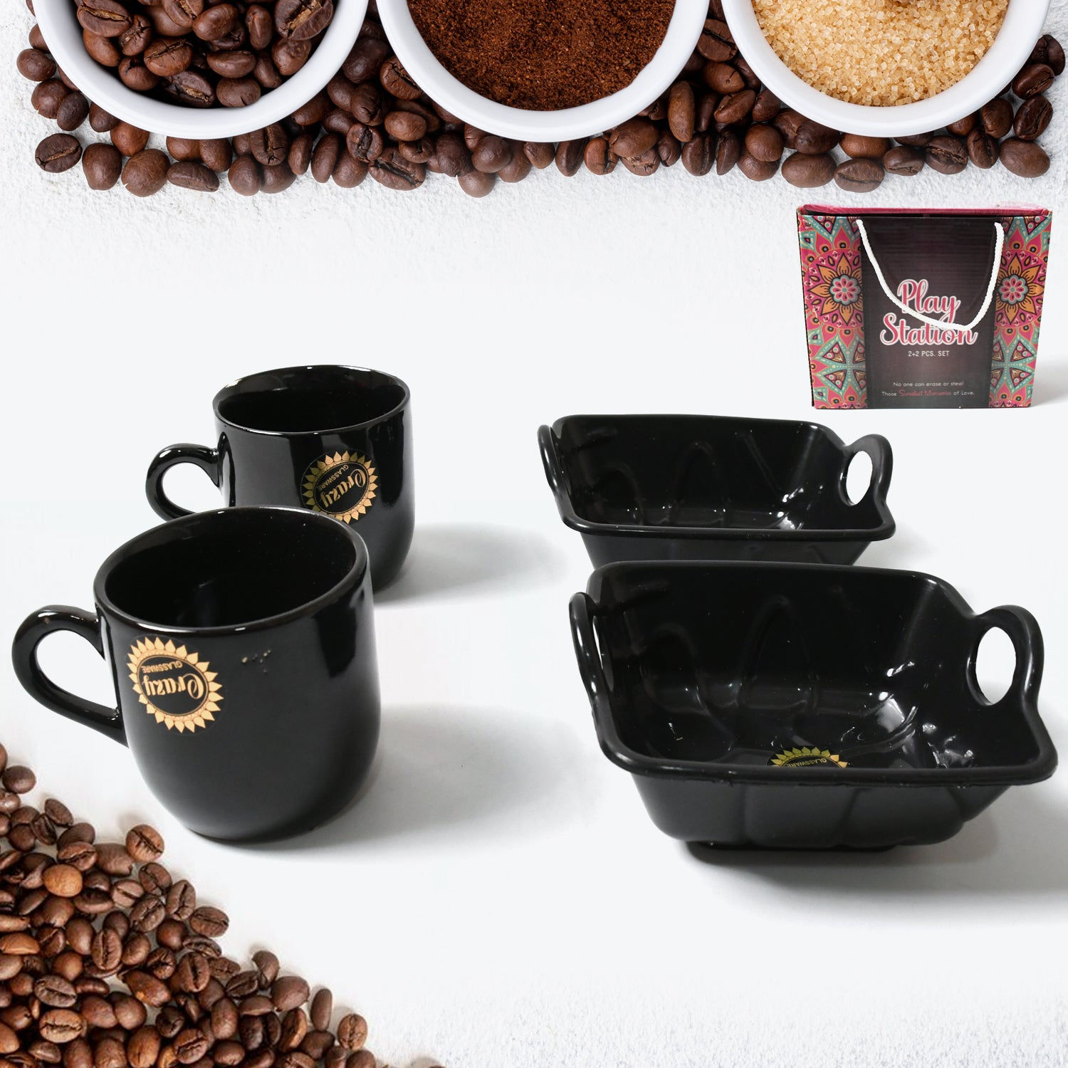 Play Station Ceramic Tea / cups / Mug Set With Handle Serving Bowl