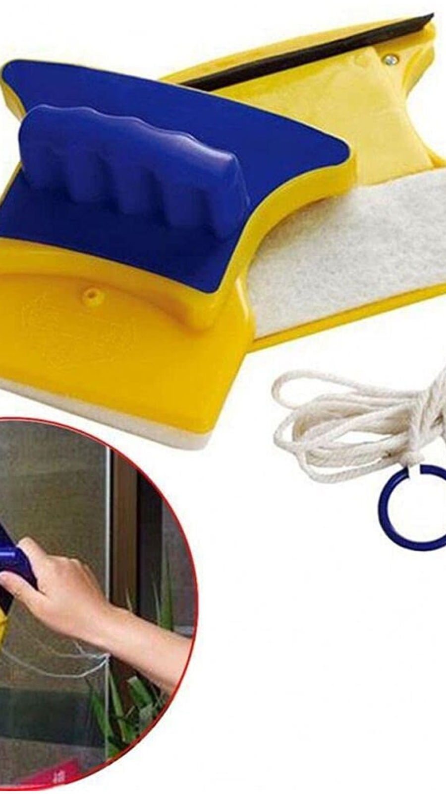 Magnetic Glass Cleaner: Square, Double-Sided Wiper, 2 Extra Pads