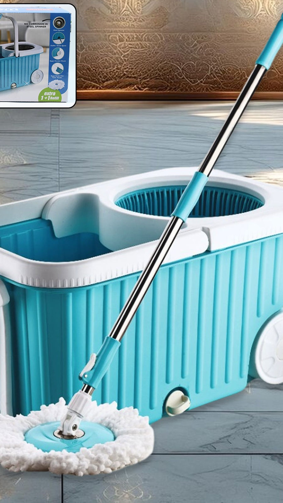 360° Spin Mop Cleaning System with Steel Spinner