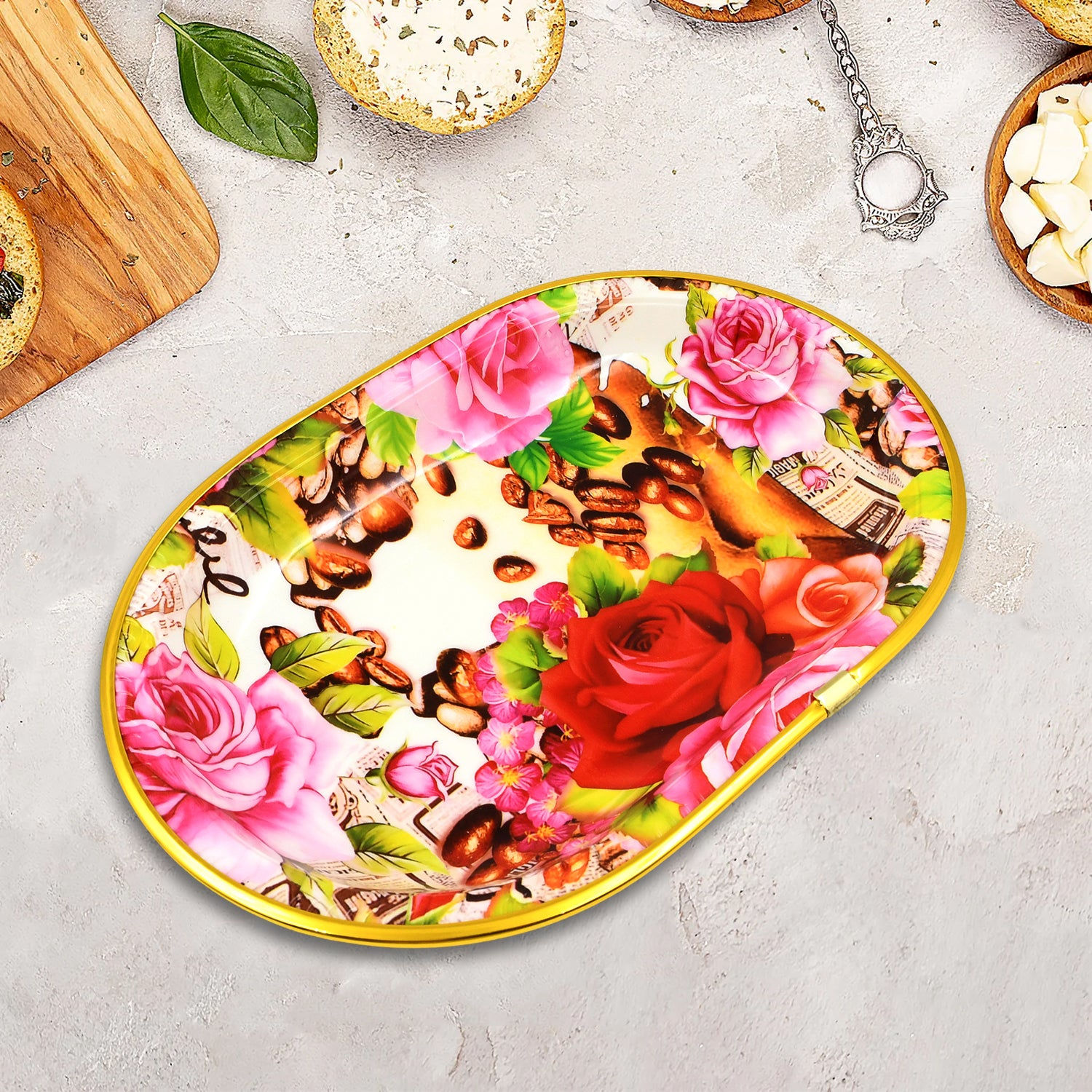 Small Plastic Flower Printed Design Serving Tray (27 x 18 CM)