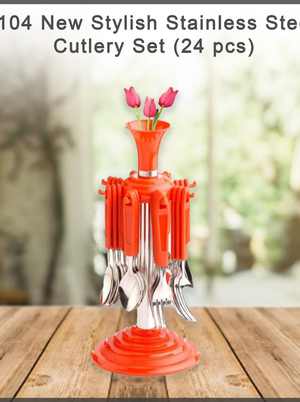 Thumbnail: 24-Pcs New Stylish Plastic & Stainless Steel Cutlery Set